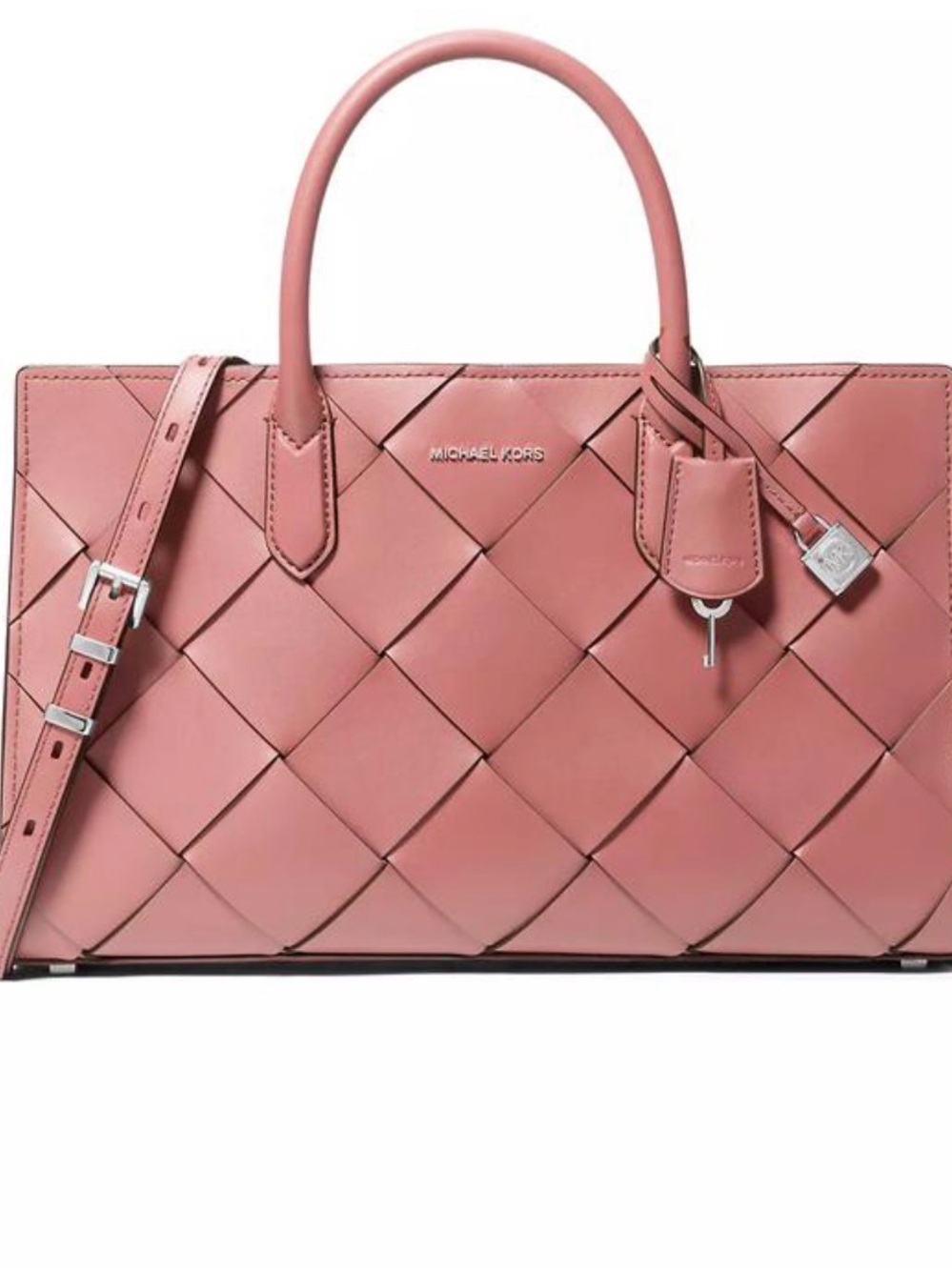 Michael Kors Rose Pink Woven Leather Satchel with Strap - Picture 4 of 6